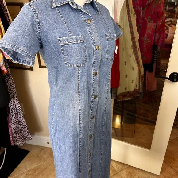 Polo by Ralph Lauren SZ LG Vintage 90’s Blue Denim snap button shirt Mini Dress - Picture 6 of 12